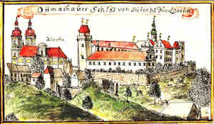 Ottmachauer Schlos von seiten des Dänelgarten - Zamek, widok ogólny od strony parku